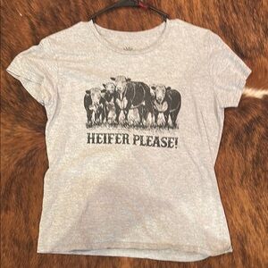 Gray Graphic Tee with Cow Print